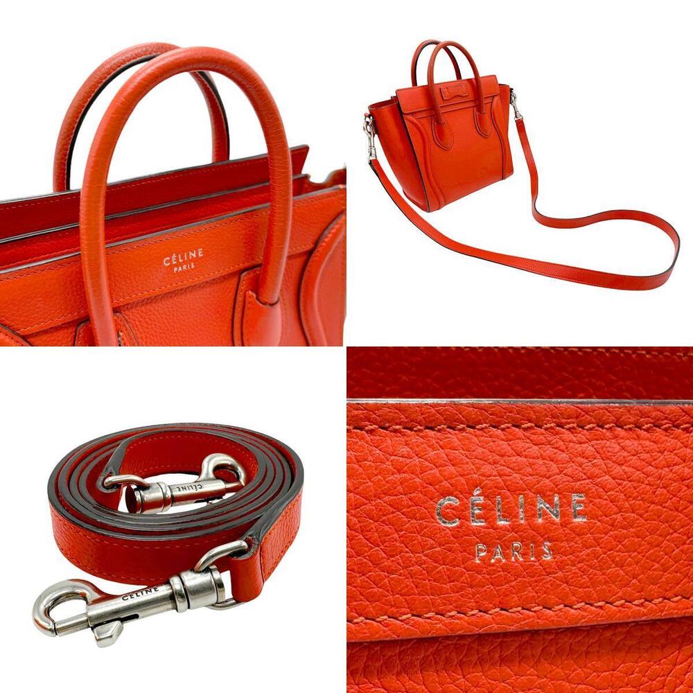 Celine Luggage Shopper Handbag Crossbody Shoulder Bag Orange Silver Leather - Picture 4 of 4